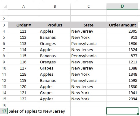 Excel Array Formulas 1 order table